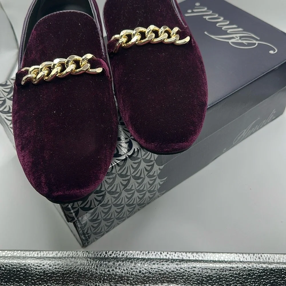Amalfi Sz 9 1/2 Purple Chain Gold Gold Velvet Slip-On Loafers